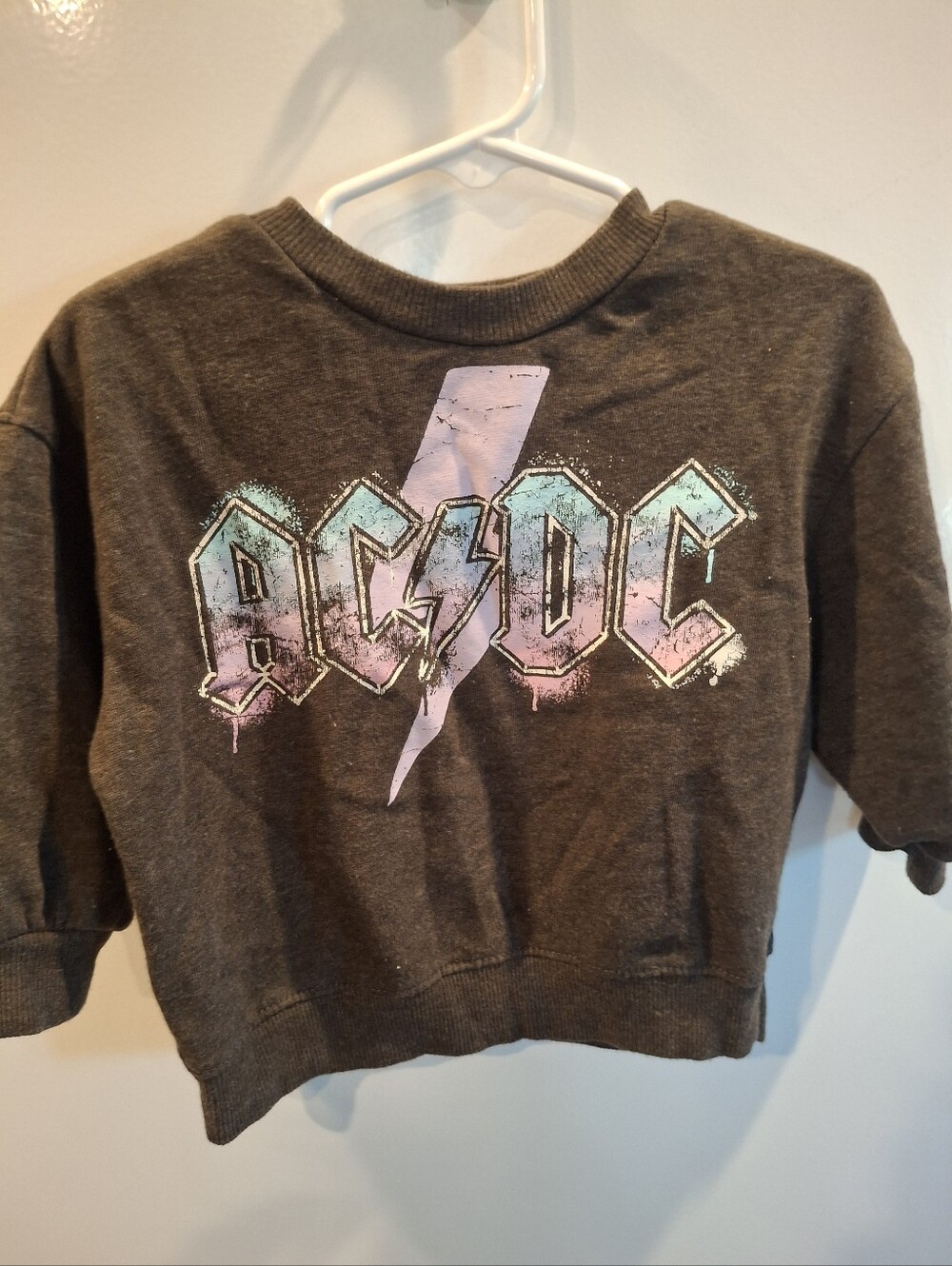 AC/DC Kids Sweatshirt - Charcoal with Pastel Pink & Mint Logo